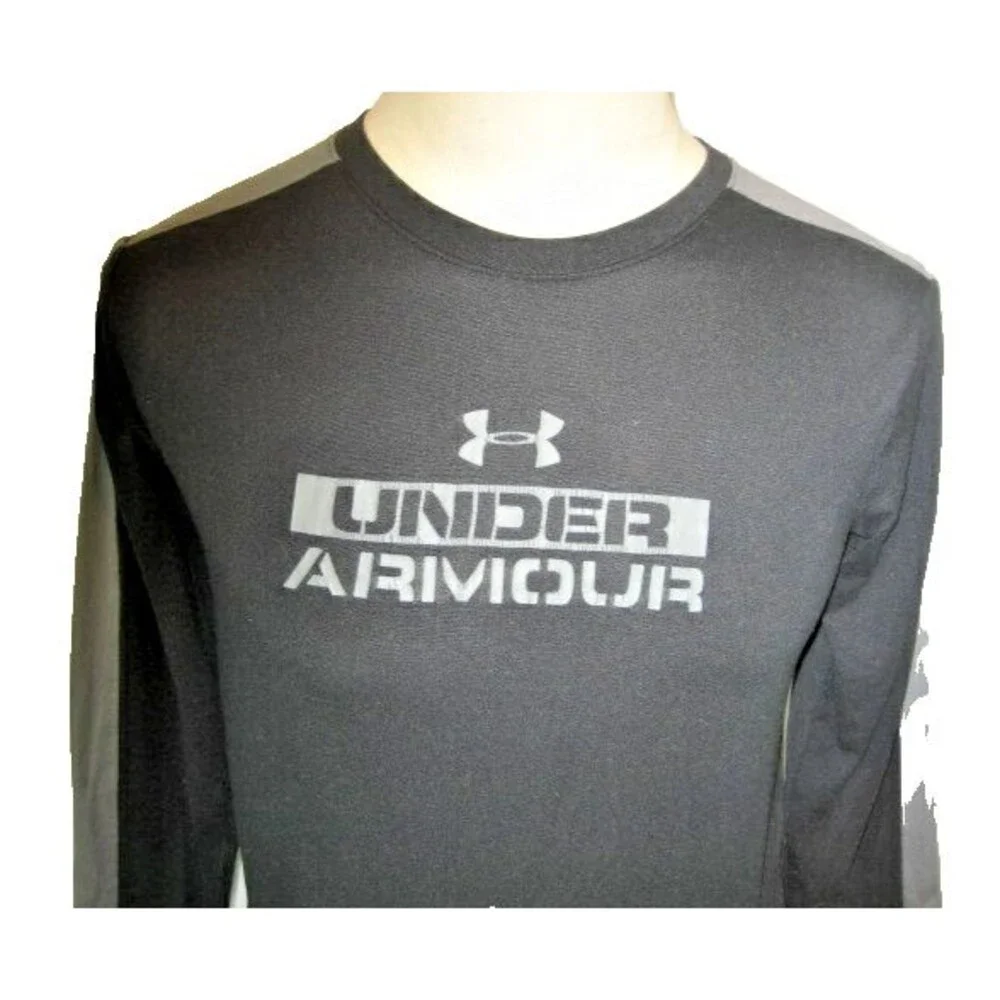 Youth UnderArmour Black Poly Loose Fit Cold Gear LS Base Layer Shirt sz YL